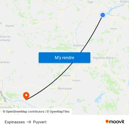 Espinasses to Puyvert map