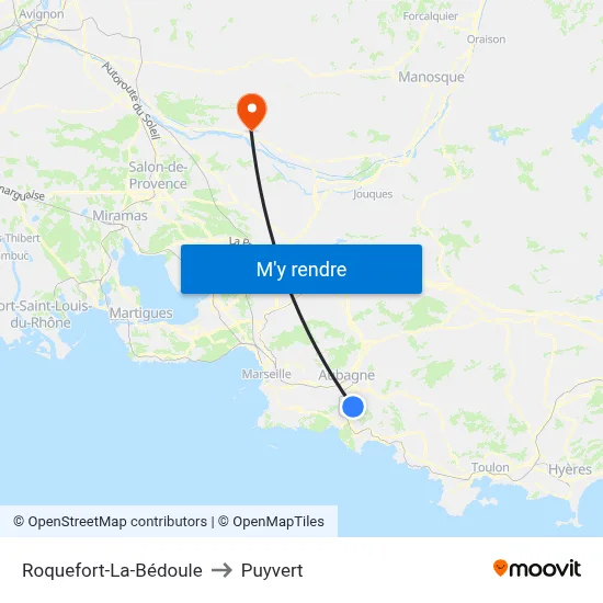 Roquefort-La-Bédoule to Puyvert map