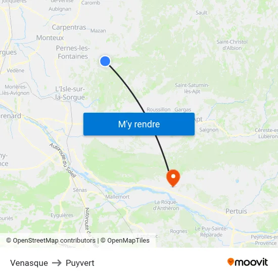 Venasque to Puyvert map