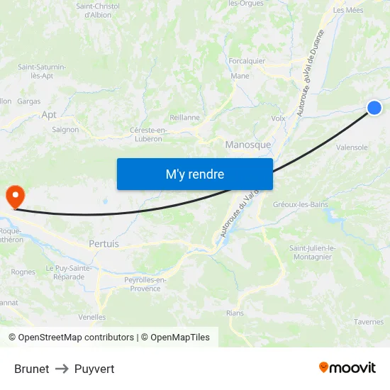 Brunet to Puyvert map