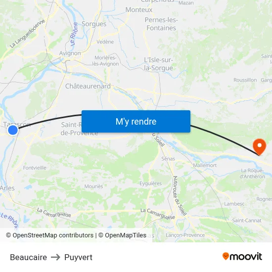 Beaucaire to Puyvert map