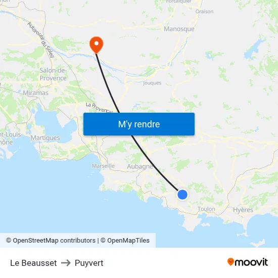 Le Beausset to Puyvert map