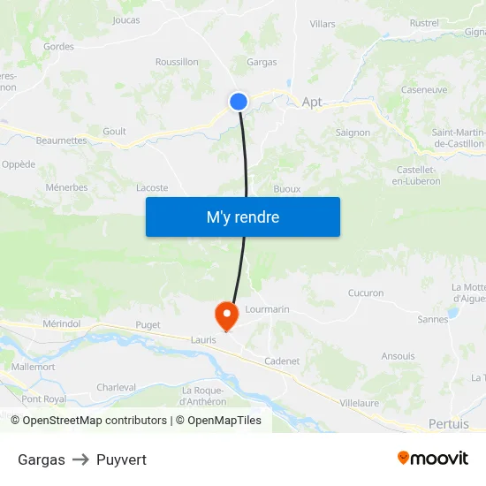 Gargas to Puyvert map