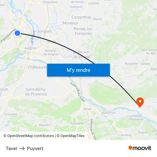 Tavel to Puyvert map