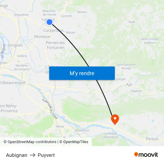 Aubignan to Puyvert map