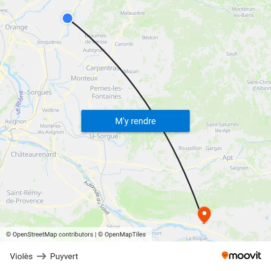 Violès to Puyvert map