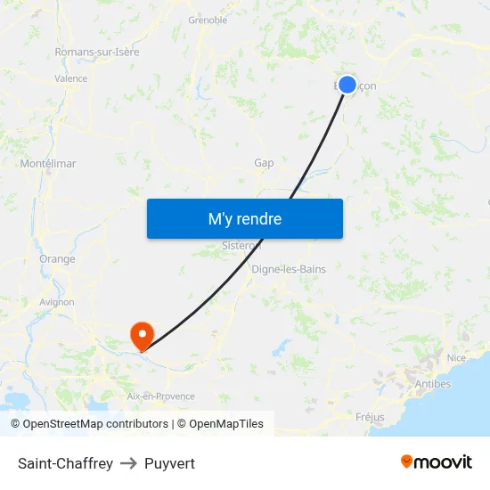 Saint-Chaffrey to Puyvert map