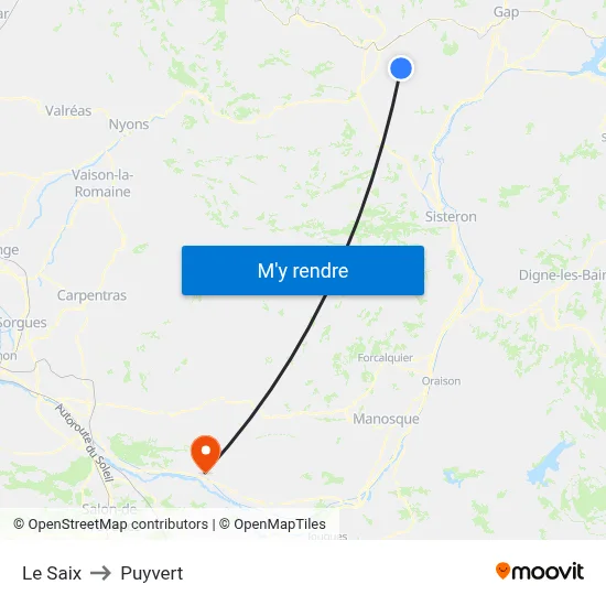 Le Saix to Puyvert map