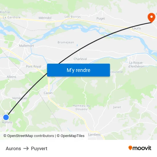 Aurons to Puyvert map