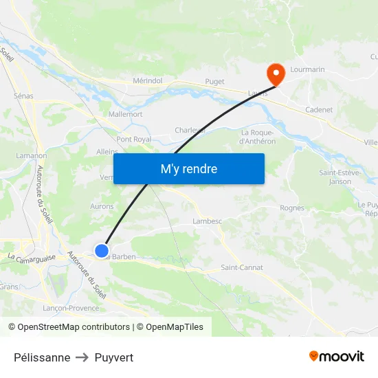Pélissanne to Puyvert map
