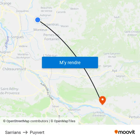 Sarrians to Puyvert map