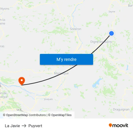La Javie to Puyvert map