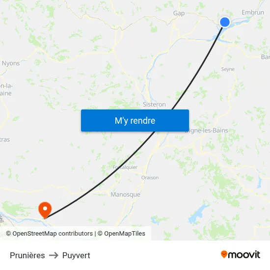 Prunières to Puyvert map