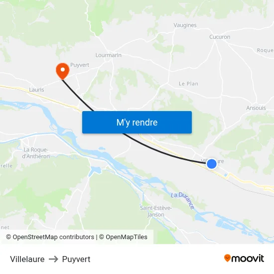 Villelaure to Puyvert map