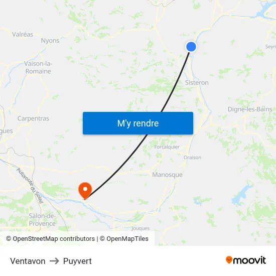 Ventavon to Puyvert map