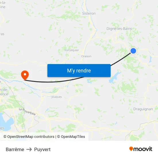 Barrême to Puyvert map