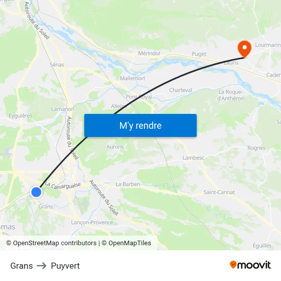 Grans to Puyvert map