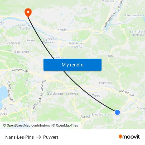 Nans-Les-Pins to Puyvert map