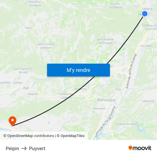Peipin to Puyvert map