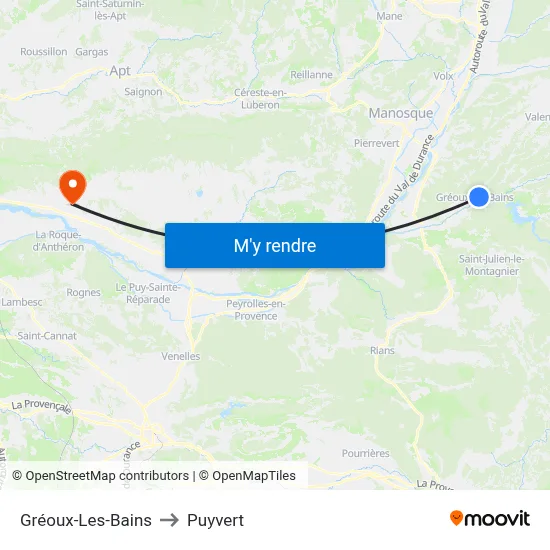 Gréoux-Les-Bains to Puyvert map