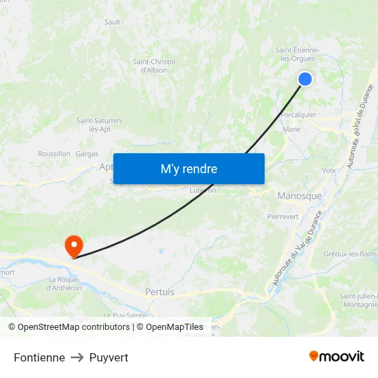 Fontienne to Puyvert map