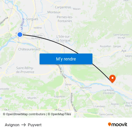 Avignon to Puyvert map