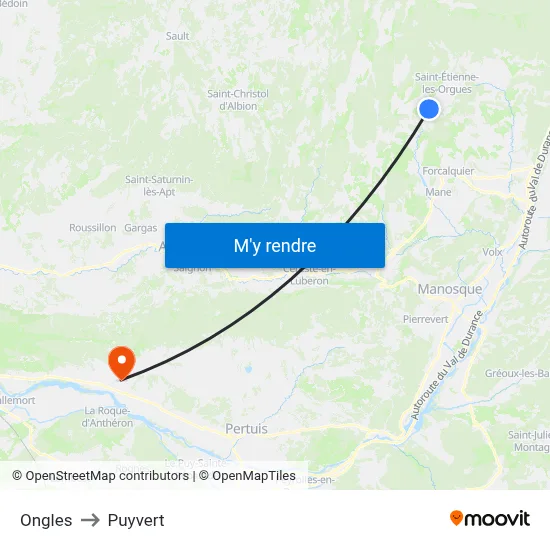 Ongles to Puyvert map