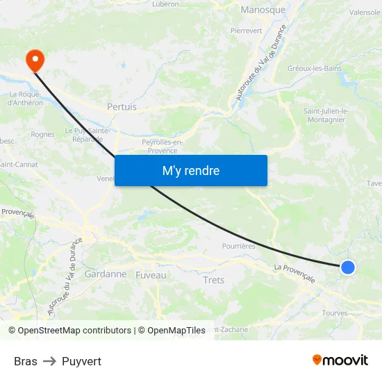 Bras to Puyvert map