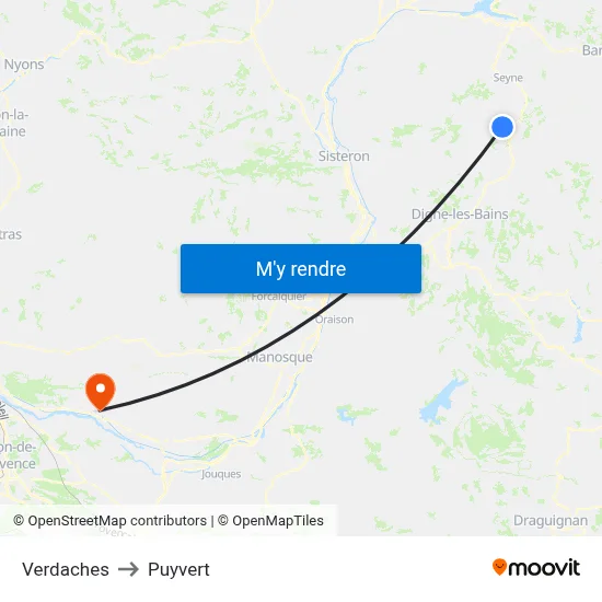 Verdaches to Puyvert map