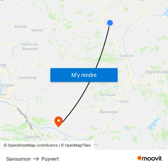 Savournon to Puyvert map