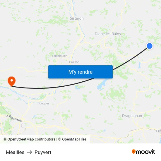 Méailles to Puyvert map