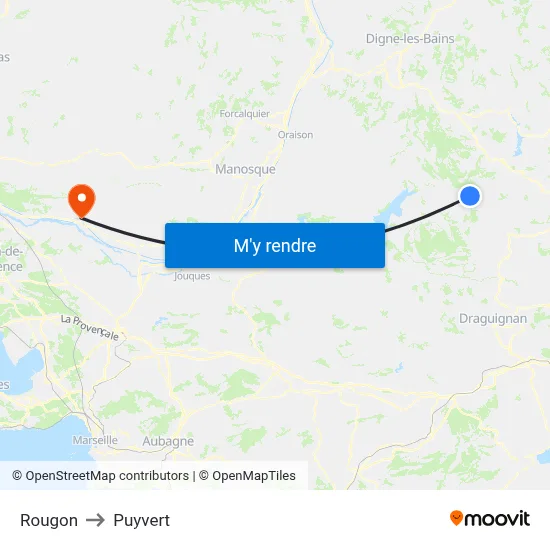 Rougon to Puyvert map