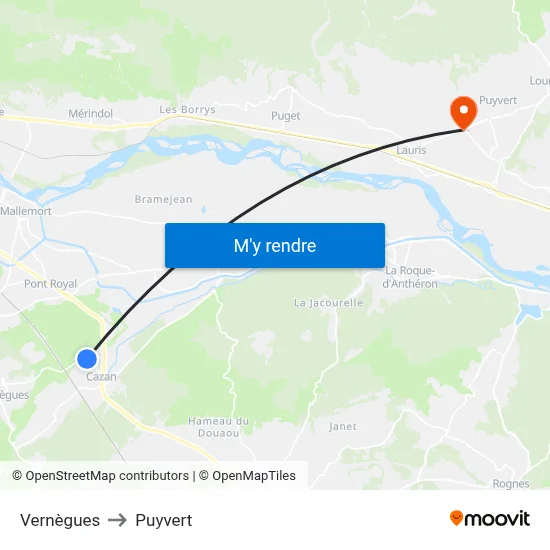 Vernègues to Puyvert map
