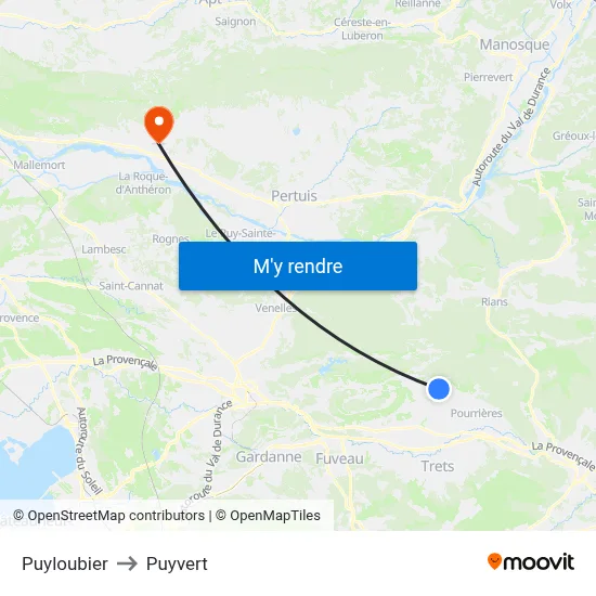 Puyloubier to Puyvert map