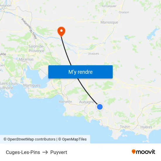 Cuges-Les-Pins to Puyvert map