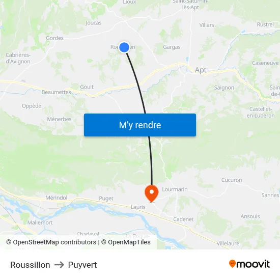 Roussillon to Puyvert map