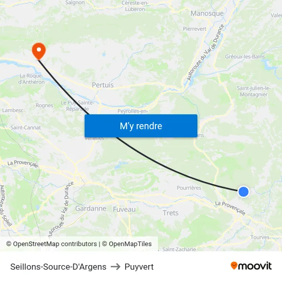 Seillons-Source-D'Argens to Puyvert map