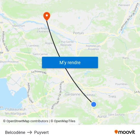 Belcodène to Puyvert map