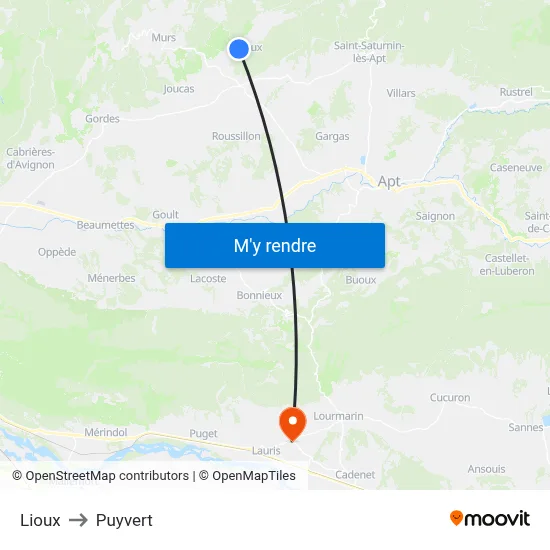 Lioux to Puyvert map