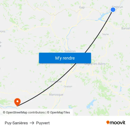 Puy-Sanières to Puyvert map