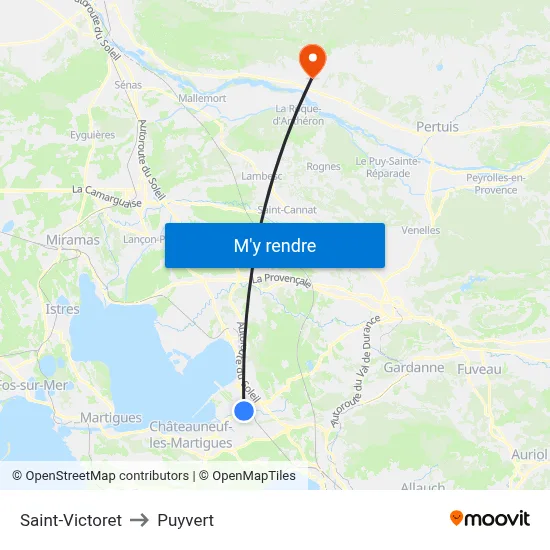 Saint-Victoret to Puyvert map