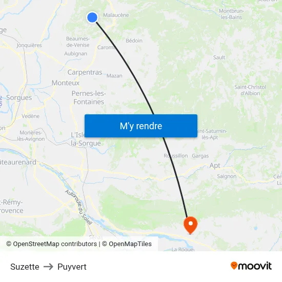 Suzette to Puyvert map