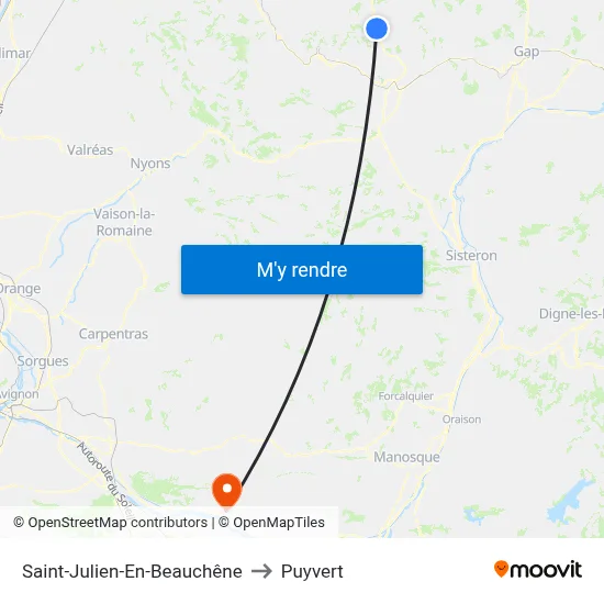 Saint-Julien-En-Beauchêne to Puyvert map