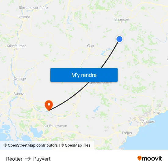 Réotier to Puyvert map