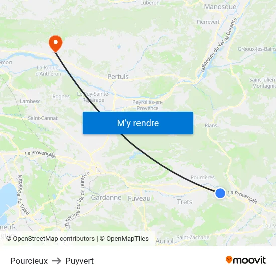 Pourcieux to Puyvert map