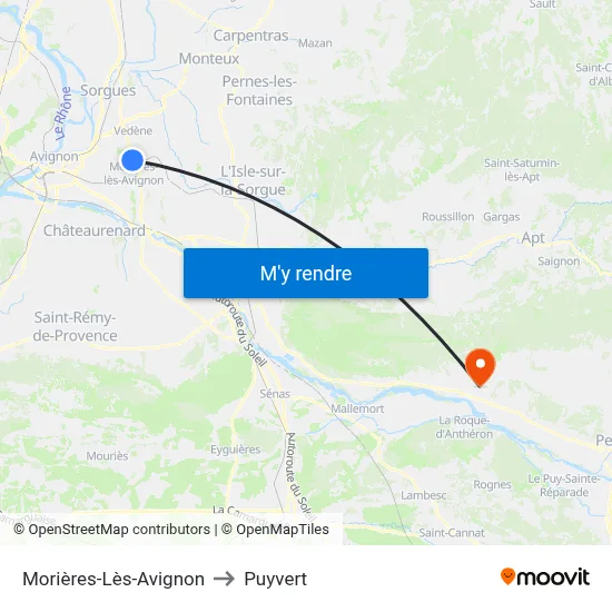 Morières-Lès-Avignon to Puyvert map