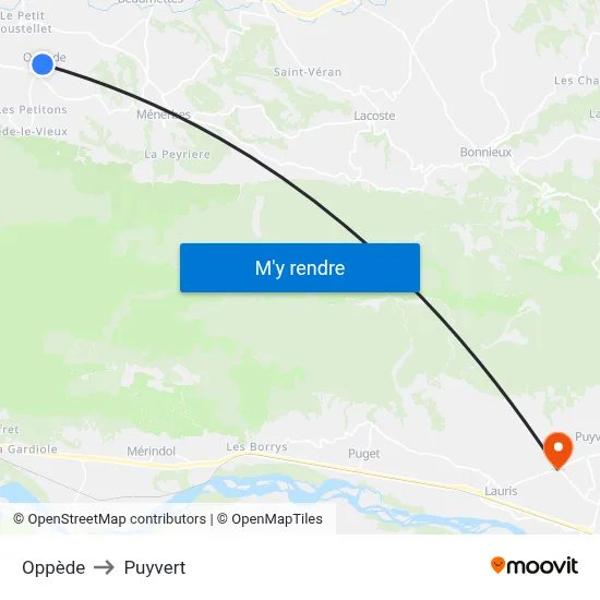 Oppède to Puyvert map