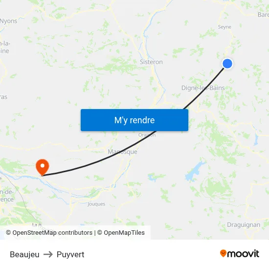 Beaujeu to Puyvert map