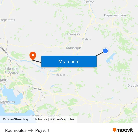 Roumoules to Puyvert map