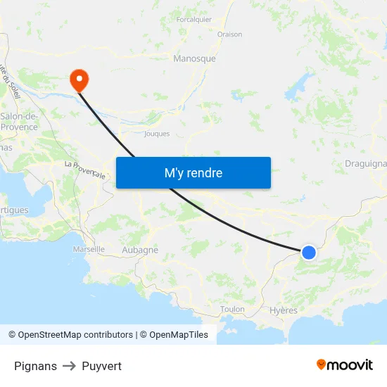 Pignans to Puyvert map